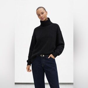 J. Crew Cotton Cashmere Blend Ribbed Black Turtleneck Sweater Oversized